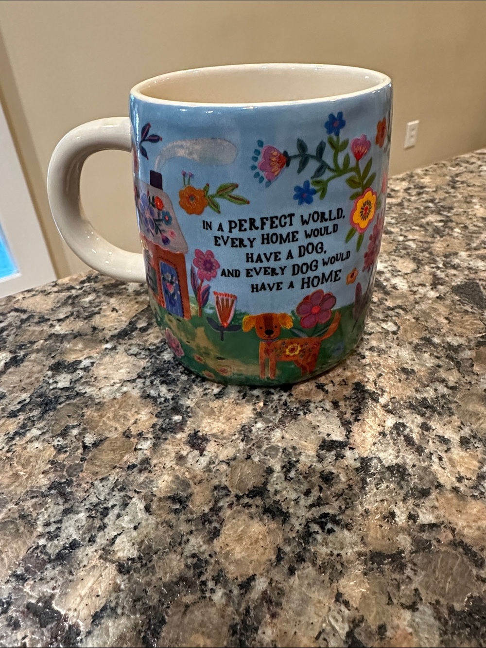Natural Life Floral Dog Quote Ceramic Mug - Blue